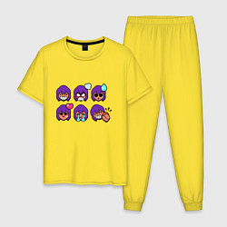 Пижама хлопковая мужская Значки на Шелли Пины Бравл Старс Shelly, цвет: желтый