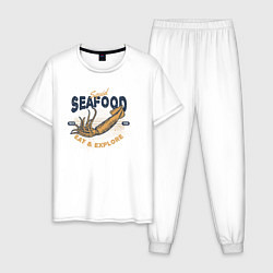 Пижама хлопковая мужская Морская еда Кальмар, цвет: белый