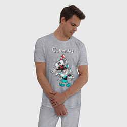 Пижама хлопковая мужская Cuphead веселые чашечки, цвет: меланж — фото 2