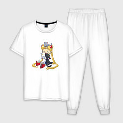 Пижама хлопковая мужская Crazy Moon Cat, цвет: белый