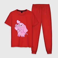 Пижама хлопковая мужская Розовый слонёнок, цвет: красный