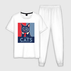 Пижама хлопковая мужская Vote for cats, цвет: белый