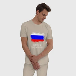 Пижама хлопковая мужская Россия моя страна, цвет: миндальный — фото 2