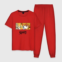 Пижама хлопковая мужская Клинок, рассекающий демонов Зеницу лого, цвет: красный