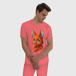 Пижама хлопковая мужская Милая лисичка Cute fox, цвет: коралловый — фото 2
