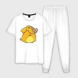 Пижама хлопковая мужская Желтый слон, цвет: белый