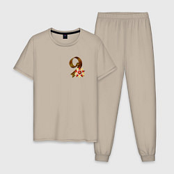 Пижама хлопковая мужская Георгиевская лента, 9 Мая, цвет: миндальный
