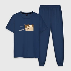 Пижама хлопковая мужская Привет Кот с ножом, цвет: тёмно-синий