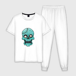 Пижама хлопковая мужская Zombie Skull, цвет: белый