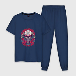 Пижама хлопковая мужская Roses Skull, цвет: тёмно-синий