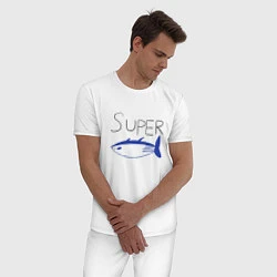 Пижама хлопковая мужская Super tuna jin, цвет: белый — фото 2