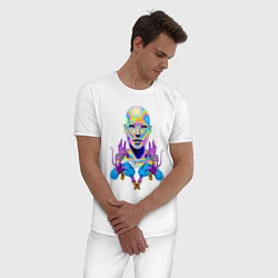 Пижама хлопковая мужская Богиня и коты Vaporwave Neon, цвет: белый — фото 2