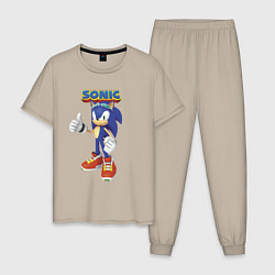 Пижама хлопковая мужская Sonic Hedgehog Video game!, цвет: миндальный