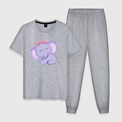 Пижама хлопковая мужская Милый Слонёнок С Бантиком, цвет: меланж