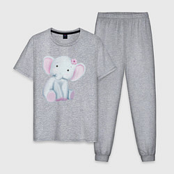 Пижама хлопковая мужская Милый Слонёнок Сидит С Цветком, цвет: меланж
