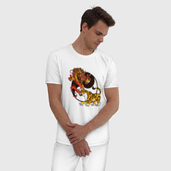 Пижама хлопковая мужская Тигр и Дракон Инь и Ян, цвет: белый — фото 2