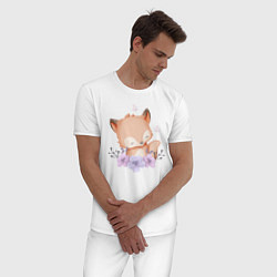 Пижама хлопковая мужская Милый Лисёнок С Цветками, цвет: белый — фото 2