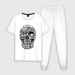 Пижама хлопковая мужская Steampunk Skull, цвет: белый