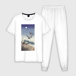 Пижама хлопковая мужская Birds at Full Moon Ласточки под луной, цвет: белый