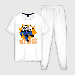 Пижама хлопковая мужская Бесплатные объятия борьба панд, цвет: белый