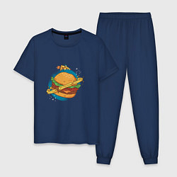 Пижама хлопковая мужская Бургер Планета Planet Burger, цвет: тёмно-синий