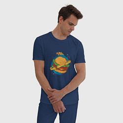 Пижама хлопковая мужская Бургер Планета Planet Burger, цвет: тёмно-синий — фото 2