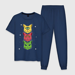 Пижама хлопковая мужская Коты пришельцы с разных планет, цвет: тёмно-синий