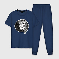 Пижама хлопковая мужская Космический кот астронавт, цвет: тёмно-синий