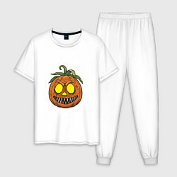 Пижама хлопковая мужская Сумасшедший Хэллоуин, цвет: белый