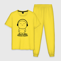 Пижама хлопковая мужская Я Люблю Музыку I love Music, цвет: желтый