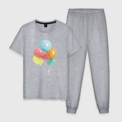 Пижама хлопковая мужская Акварельные воздушные шары, цвет: меланж