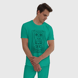Пижама хлопковая мужская Абстракция, черный контур, цвет: зеленый — фото 2