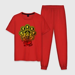 Пижама хлопковая мужская Ганеша Мандала, цвет: красный