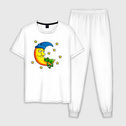 Пижама хлопковая мужская Лягушка спит на луне, цвет: белый