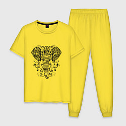 Пижама хлопковая мужская Слон в стиле Мандала Mandala Elephant Be Strong, цвет: желтый