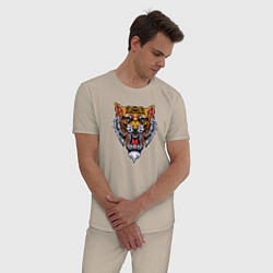 Пижама хлопковая мужская Тигр - Х2, цвет: миндальный — фото 2