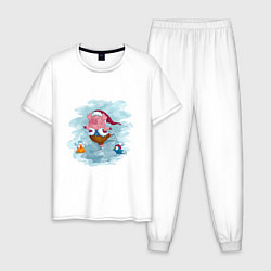 Пижама хлопковая мужская PIGLET ON ICE, цвет: белый