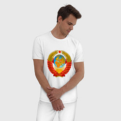 Пижама хлопковая мужская Герб ссср без фона, цвет: белый — фото 2