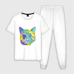 Пижама хлопковая мужская COLORED CAT, цвет: белый