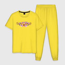 Пижама хлопковая мужская Цветы Разноцветные Гибискус и Ирисы, цвет: желтый