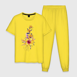Пижама хлопковая мужская Цветы Оранжевые Ирисы и Гибискус, цвет: желтый