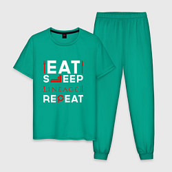 Пижама хлопковая мужская Надпись Eat Sleep Lineage 2 Repeat, цвет: зеленый