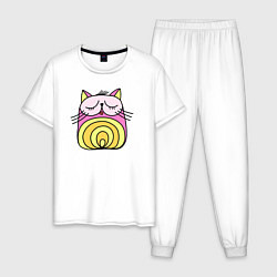 Пижама хлопковая мужская Абстрактный круглый котик, цвет: белый