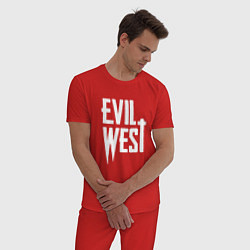 Пижама хлопковая мужская Evil west logo, цвет: красный — фото 2