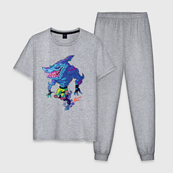 Пижама хлопковая мужская Cool shark on roller skates, цвет: меланж