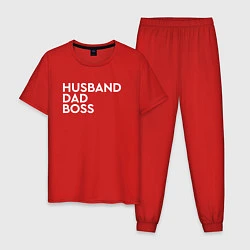 Пижама хлопковая мужская Husband, dad, boss, цвет: красный