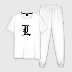 Пижама хлопковая мужская Японский логотип буквы Л минимализм, цвет: белый