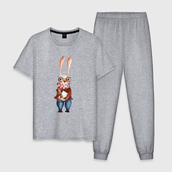 Пижама хлопковая мужская Кролик в очках, цвет: меланж