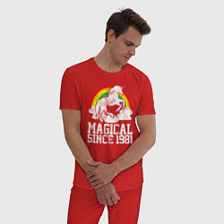 Пижама хлопковая мужская Волшебный единорог с 1981, цвет: красный — фото 2