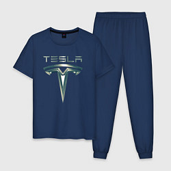 Мужская пижама Tesla Logo Тесла Логотип Карбон